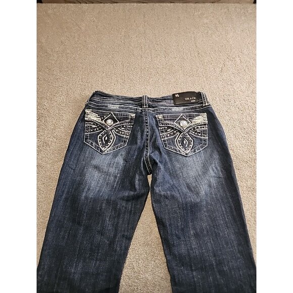 Grace In LA Women's Size 9/28 Embellished Flap Pockets  Heavy Stitch Bootcut - Picture 8 of 16